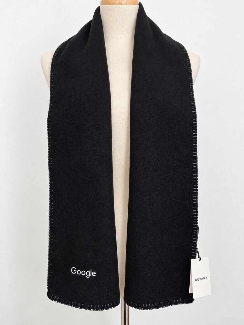Cuyana Google Wool Soft Scarf Black 100% Recycled Wool Logo NWT